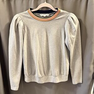 Trina Turk Puff Sleeve Sweatshirt Rainbow Collar Women's Sz XS Heather Gray